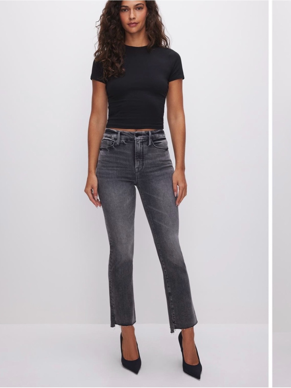 Good American Good Curve Raw Hem High Waist Straight Leg Jeans